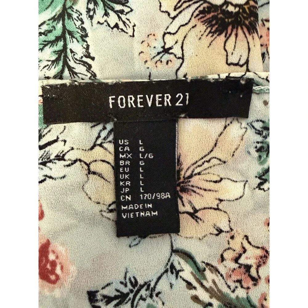 Forever 21 Floral Lightweight Blouse Size L Keyhole Neck - Picture 6 of 6